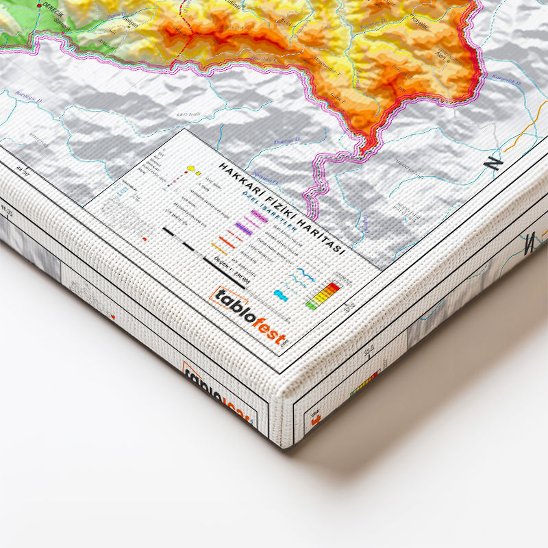 Yatay Kanvas Tablo Hakkari Topografik Harita Tablosu Ev Ofis Duvar Dekoru