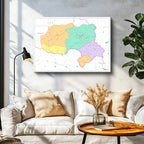 Yatay Kanvas Tablo Hakkari Mülki İdare Harita Tablosu Ev Ofis Duvar Dekoru