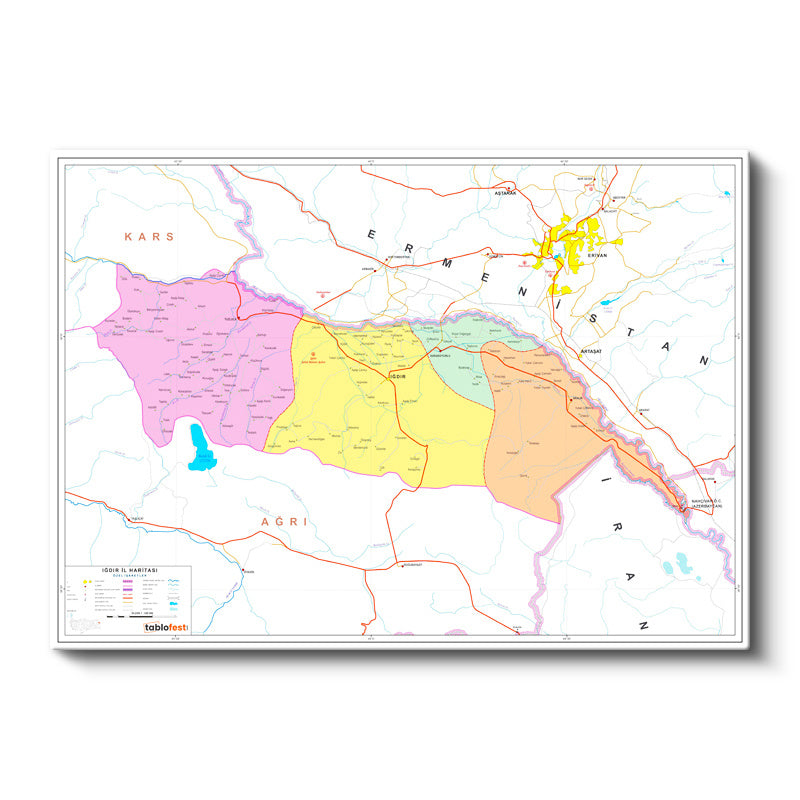 Yatay Kanvas Tablo Iğdır İlçe Planı Harita Tablosu Ev Ofis Duvar Dekoru