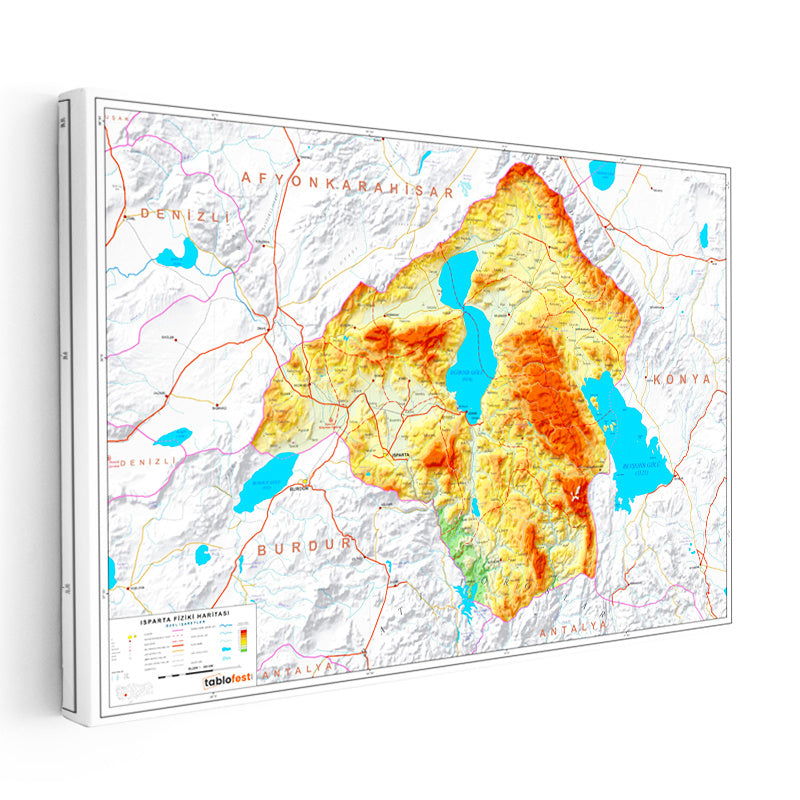 Yatay Kanvas Tablo Isparta Arazi Şekilleri Harita Tablosu Ev Ofis Duvar Dekoru