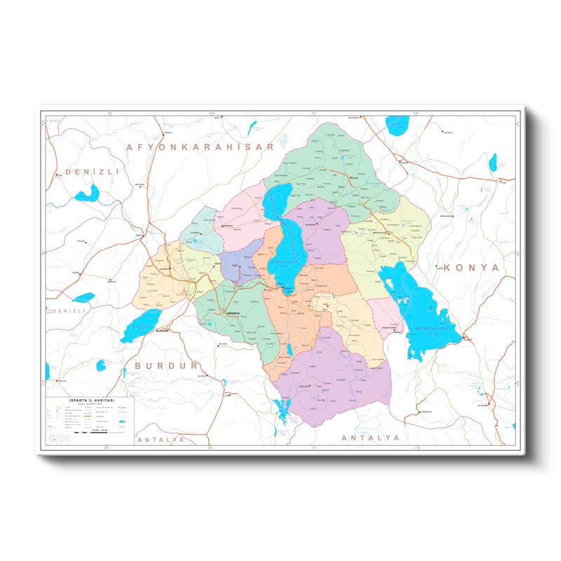 Yatay Kanvas Tablo Isparta Siyasi Sınır Harita Tablosu Ev Ofis Duvar Dekoru