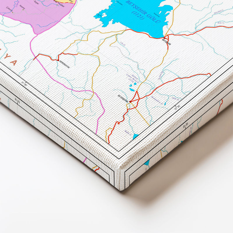 Yatay Kanvas Tablo Isparta Siyasi Sınır Harita Tablosu Ev Ofis Duvar Dekoru