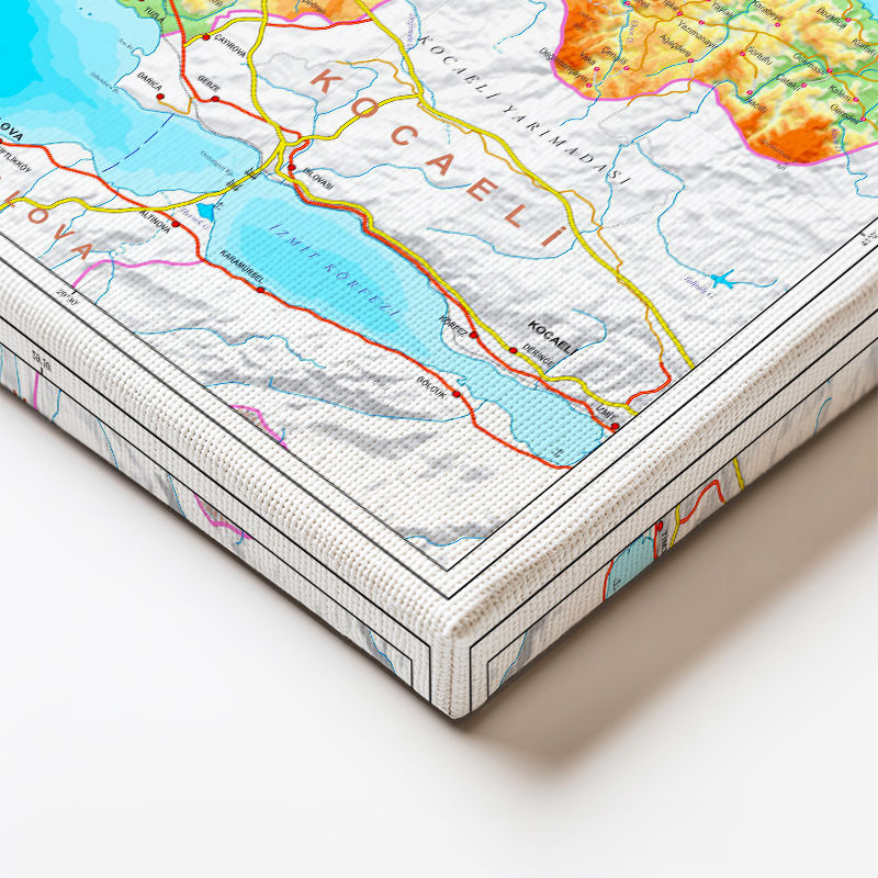 Yatay Kanvas Tablo İstanbul Topografik Yapı Harita Tablosu Ev Ofis Duvar Dekoru