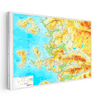 Yatay Kanvas Tablo İzmir Fiziki Yeryüzü Harita Tablosu Ev Ofis Duvar Dekoru