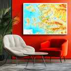Yatay Kanvas Tablo İzmir Fiziki Yeryüzü Harita Tablosu Ev Ofis Duvar Dekoru