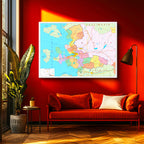 Yatay Kanvas Tablo İzmir İdari Bölümler Harita Tablosu Ev Ofis Duvar Dekoru