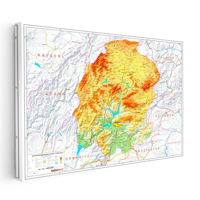 Yatay Kanvas Tablo Kahramanmaraş Coğrafi Yapı Harita Tablosu Ev Ofis Duvar Dekoru