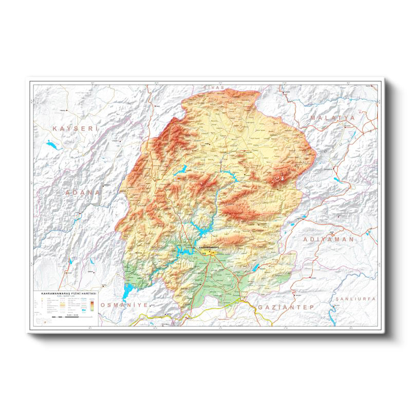 Yatay Kanvas Tablo Kahramanmaraş Coğrafi Yapı Harita Tablosu Ev Ofis Duvar Dekoru