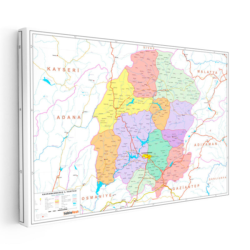 Yatay Kanvas Tablo Kahramanmaraş Yerleşim Planı Harita Tablosu Ev Ofis Duvar Dekoru