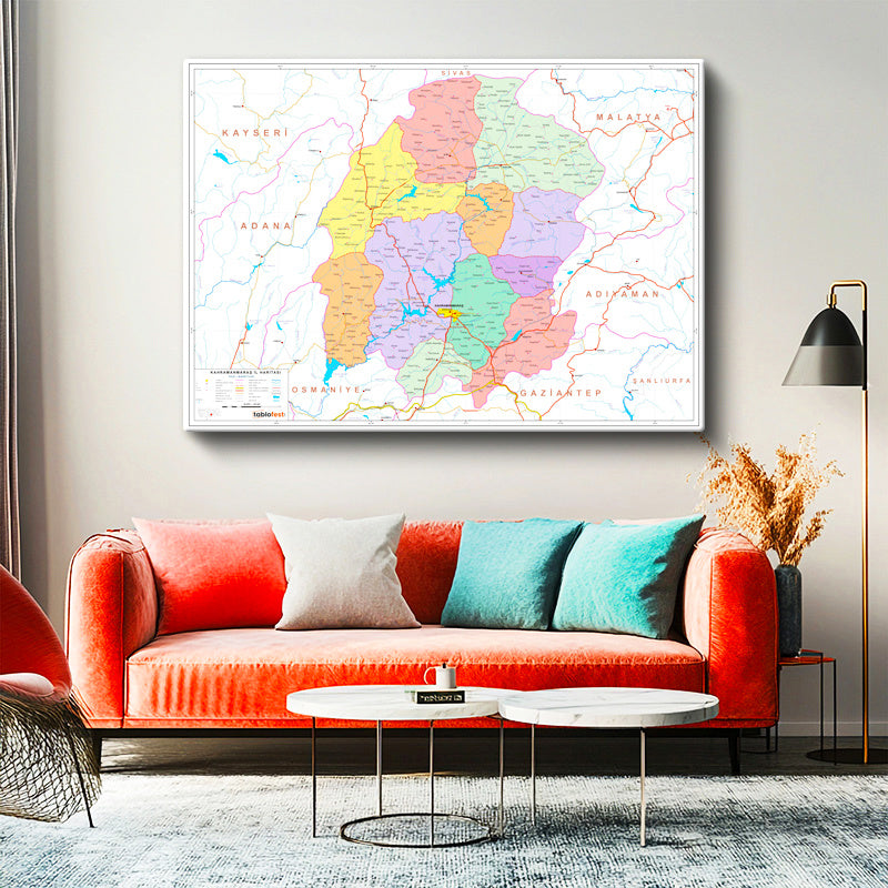 Yatay Kanvas Tablo Kahramanmaraş Yerleşim Planı Harita Tablosu Ev Ofis Duvar Dekoru
