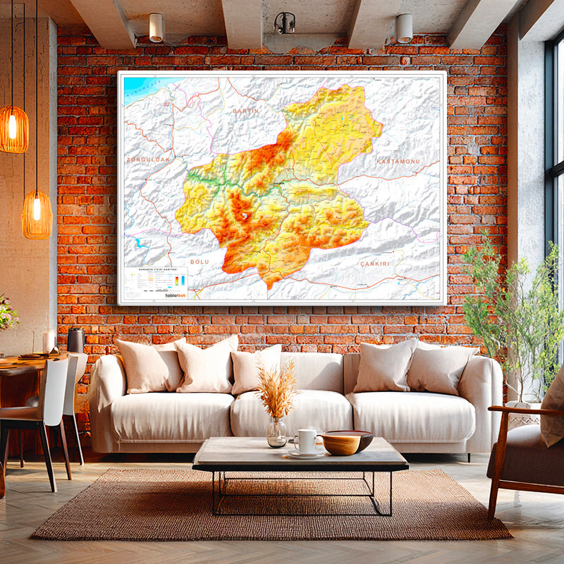 Yatay Kanvas Tablo Karabük Doğal Oluşum Harita Tablosu Ev Ofis Duvar Dekoru