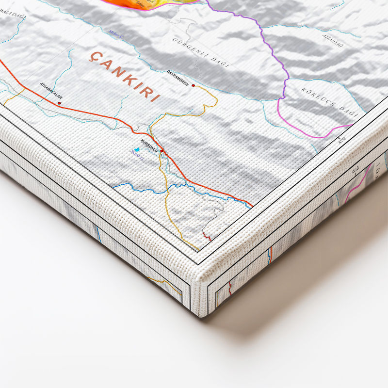 Yatay Kanvas Tablo Karabük Doğal Oluşum Harita Tablosu Ev Ofis Duvar Dekoru