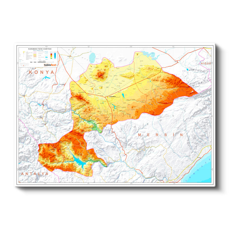 Yatay Kanvas Tablo Karaman Arazi Şekilleri Harita Tablosu Ev Ofis Duvar Dekoru