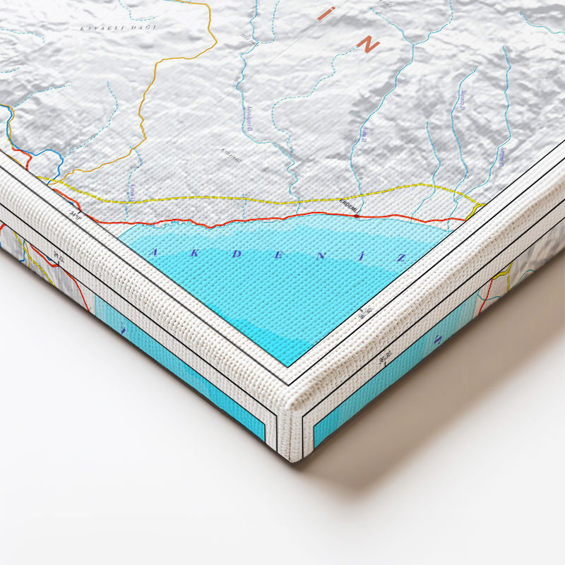 Yatay Kanvas Tablo Karaman Arazi Şekilleri Harita Tablosu Ev Ofis Duvar Dekoru