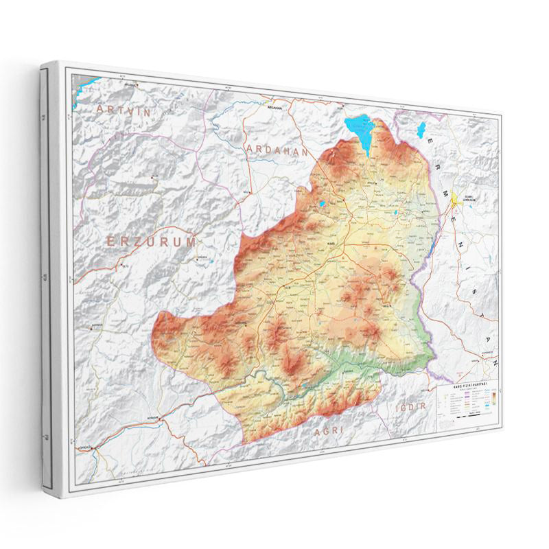 Yatay Kanvas Tablo Kars Fiziki Yeryüzü Harita Tablosu Ev Ofis Duvar Dekoru