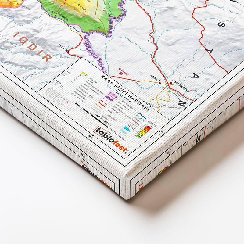 Yatay Kanvas Tablo Kars Fiziki Yeryüzü Harita Tablosu Ev Ofis Duvar Dekoru