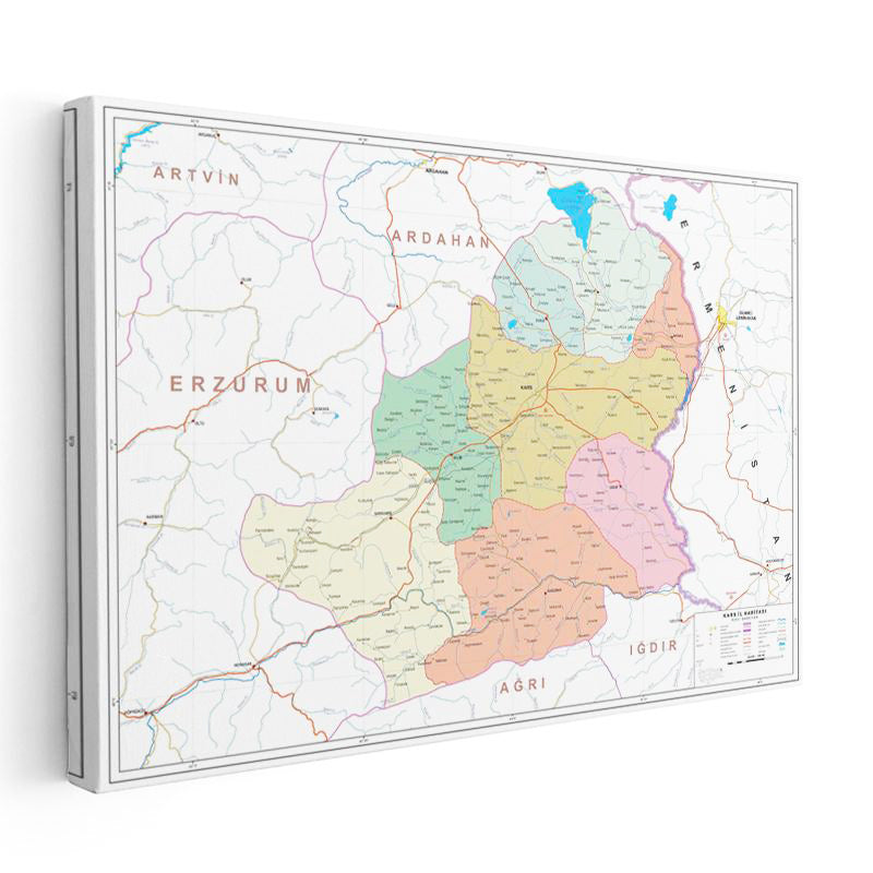Yatay Kanvas Tablo Kars İdari Bölümler Harita Tablosu Ev Ofis Duvar Dekoru