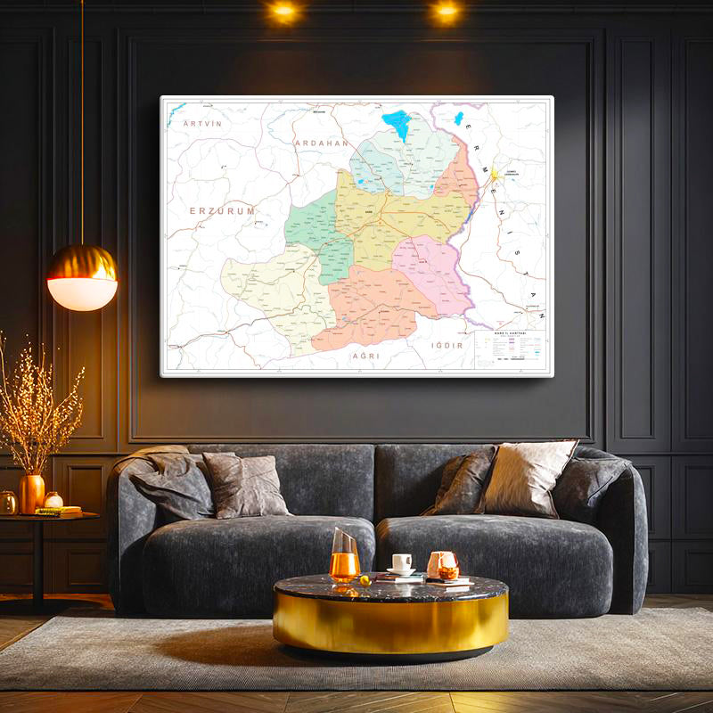 Yatay Kanvas Tablo Kars İdari Bölümler Harita Tablosu Ev Ofis Duvar Dekoru