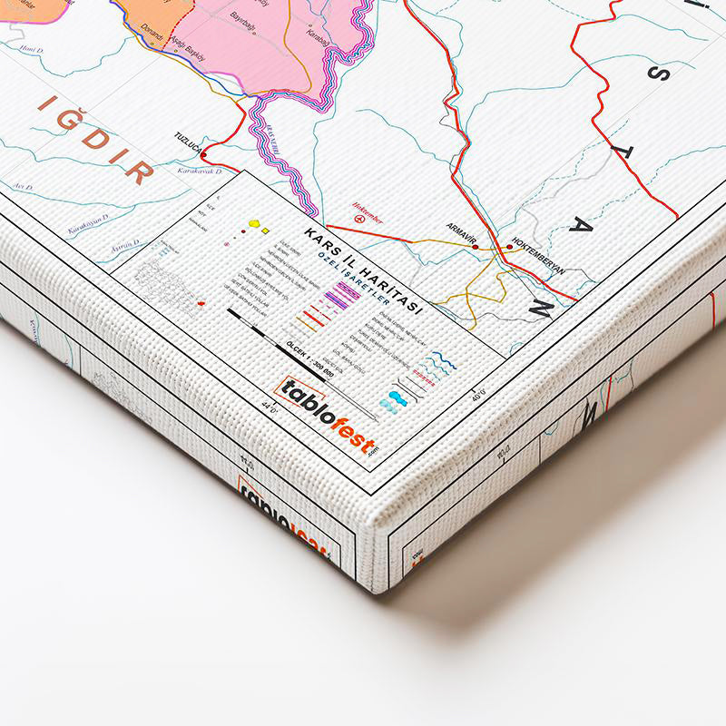 Yatay Kanvas Tablo Kars İdari Bölümler Harita Tablosu Ev Ofis Duvar Dekoru