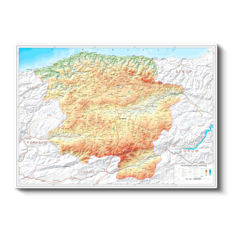 Yatay Kanvas Tablo Kastamonu Coğrafi Yapı Harita Tablosu Ev Ofis Duvar Dekoru