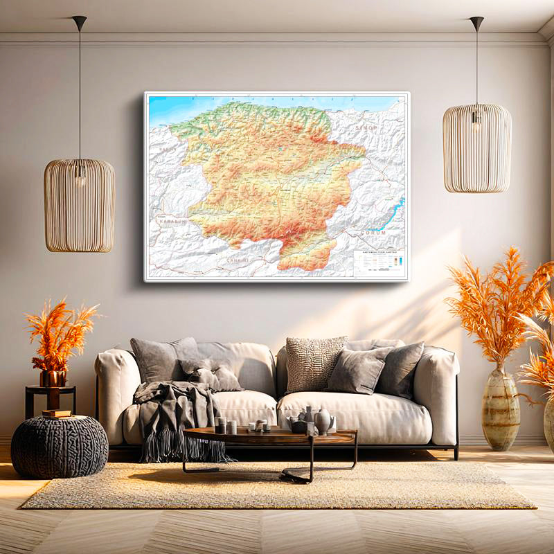 Yatay Kanvas Tablo Kastamonu Coğrafi Yapı Harita Tablosu Ev Ofis Duvar Dekoru