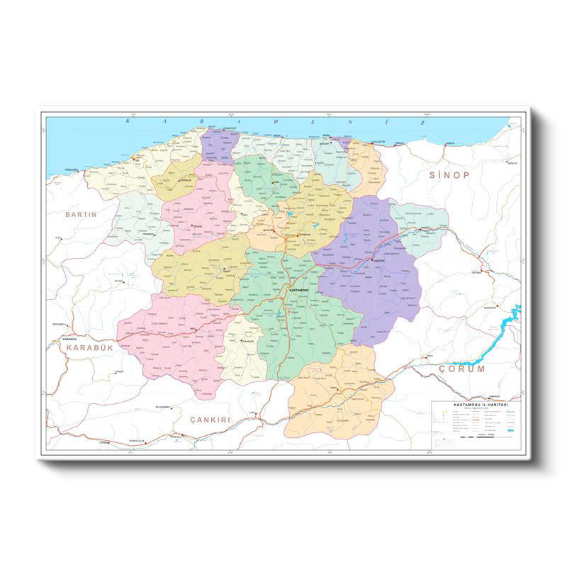 Yatay Kanvas Tablo Kastamonu Yerleşim Planı Harita Tablosu Ev Ofis Duvar Dekoru