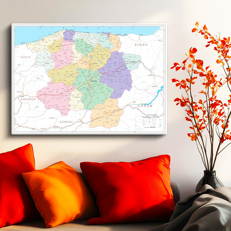 Yatay Kanvas Tablo Kastamonu Yerleşim Planı Harita Tablosu Ev Ofis Duvar Dekoru