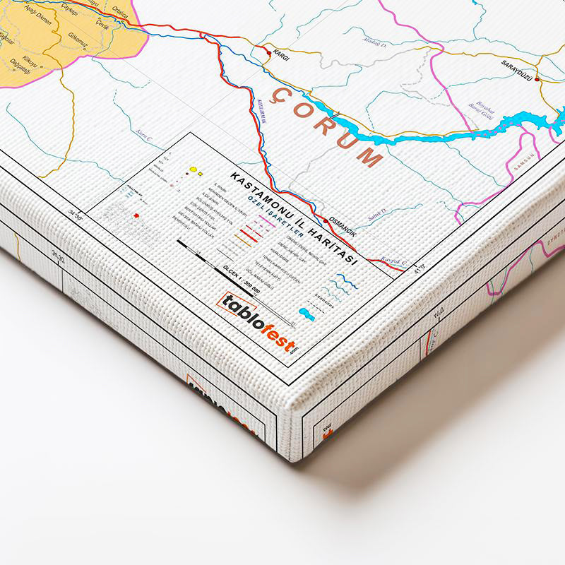 Yatay Kanvas Tablo Kastamonu Yerleşim Planı Harita Tablosu Ev Ofis Duvar Dekoru