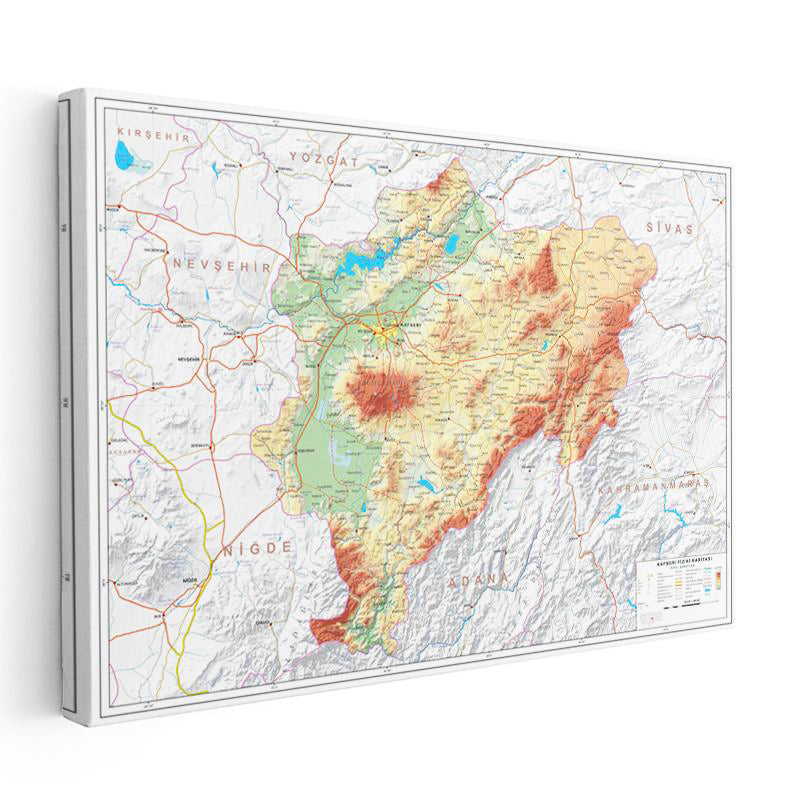 Yatay Kanvas Tablo Kayseri Topografik Çizim Harita Tablosu Ev Ofis Duvar Dekoru