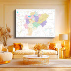 Yatay Kanvas Tablo Kayseri Mülki İdare Harita Tablosu Ev Ofis Duvar Dekoru