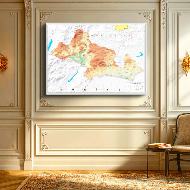 Yatay Kanvas Tablo Kilis Doğal Oluşum Harita Tablosu Ev Ofis Duvar Dekoru