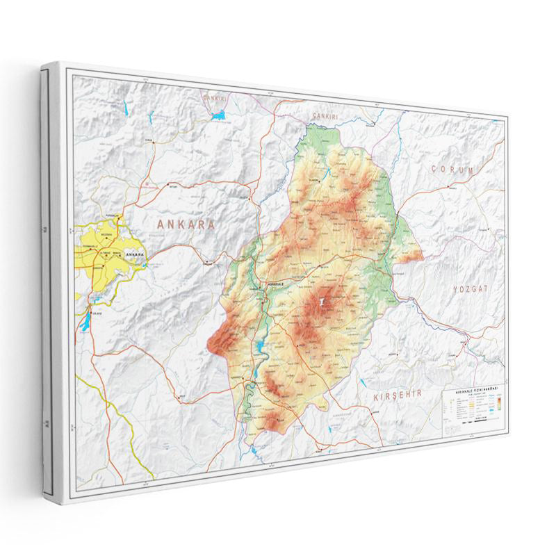 Yatay Kanvas Tablo Kırıkkale Arazi Şekilleri Harita Tablosu Ev Ofis Duvar Dekoru