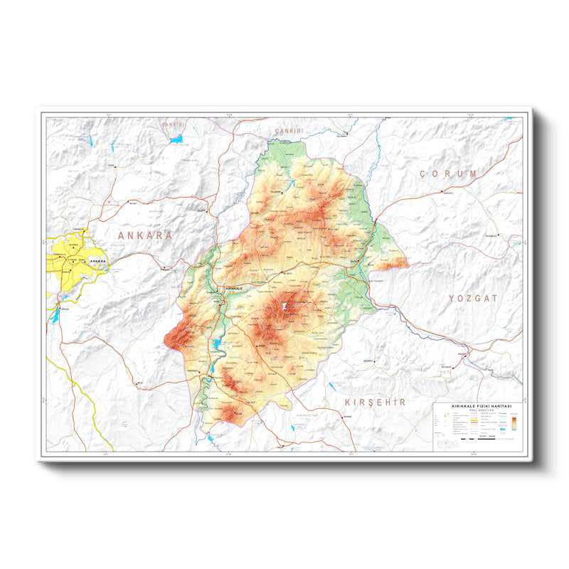 Yatay Kanvas Tablo Kırıkkale Arazi Şekilleri Harita Tablosu Ev Ofis Duvar Dekoru
