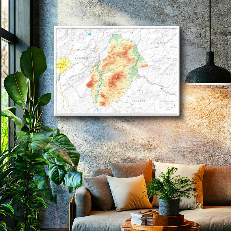 Yatay Kanvas Tablo Kırıkkale Arazi Şekilleri Harita Tablosu Ev Ofis Duvar Dekoru