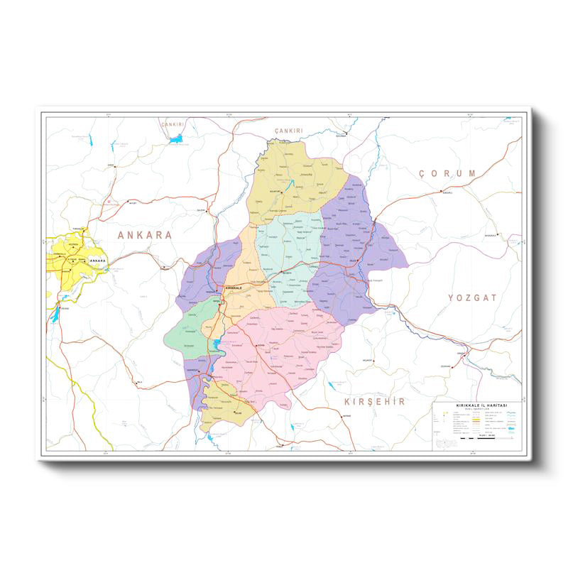 Yatay Kanvas Tablo Kırıkkale Siyasi Sınır Harita Tablosu Ev Ofis Duvar Dekoru