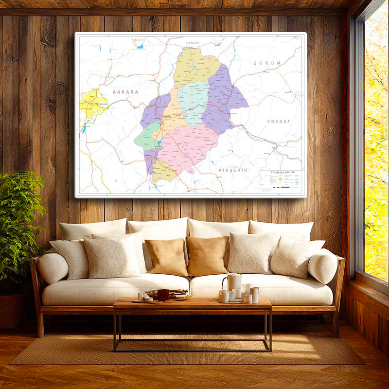 Yatay Kanvas Tablo Kırıkkale Siyasi Sınır Harita Tablosu Ev Ofis Duvar Dekoru