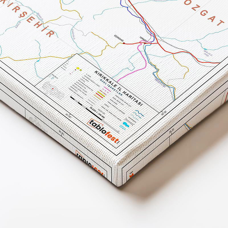 Yatay Kanvas Tablo Kırıkkale Siyasi Sınır Harita Tablosu Ev Ofis Duvar Dekoru