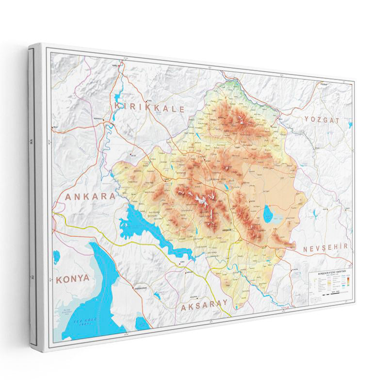 Yatay Kanvas Tablo Kırşehir Coğrafi Yapı Harita Tablosu Ev Ofis Duvar Dekoru