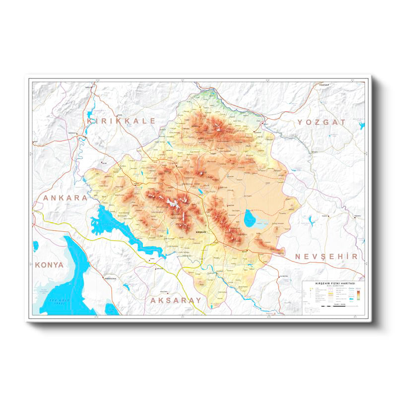 Yatay Kanvas Tablo Kırşehir Coğrafi Yapı Harita Tablosu Ev Ofis Duvar Dekoru