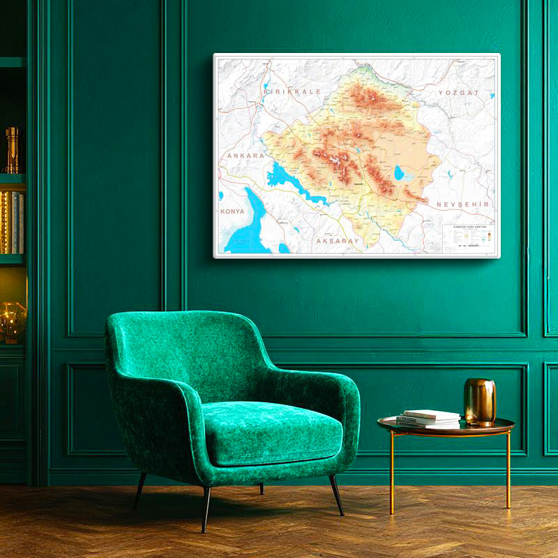 Yatay Kanvas Tablo Kırşehir Coğrafi Yapı Harita Tablosu Ev Ofis Duvar Dekoru