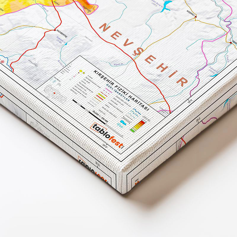 Yatay Kanvas Tablo Kırşehir Coğrafi Yapı Harita Tablosu Ev Ofis Duvar Dekoru