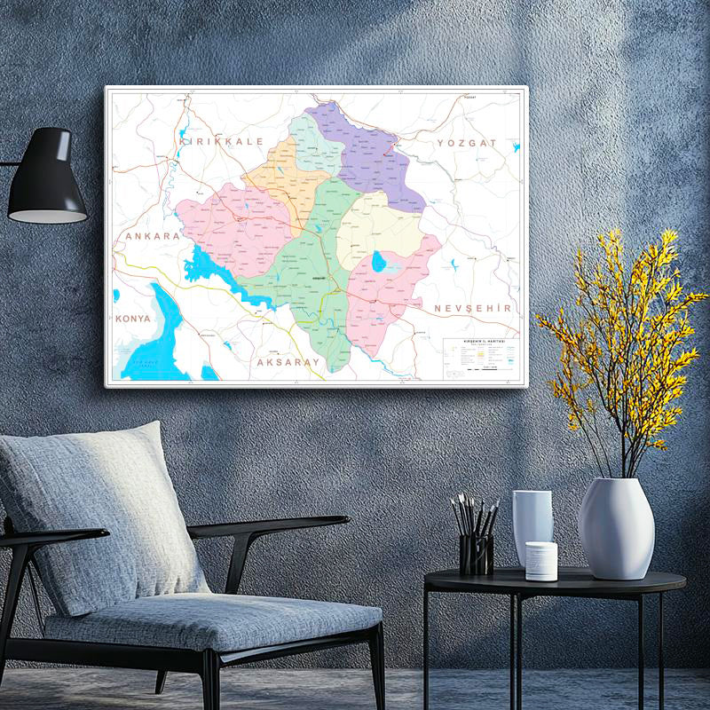 Yatay Kanvas Tablo Kırşehir Yerleşim Planı Harita Tablosu Ev Ofis Duvar Dekoru