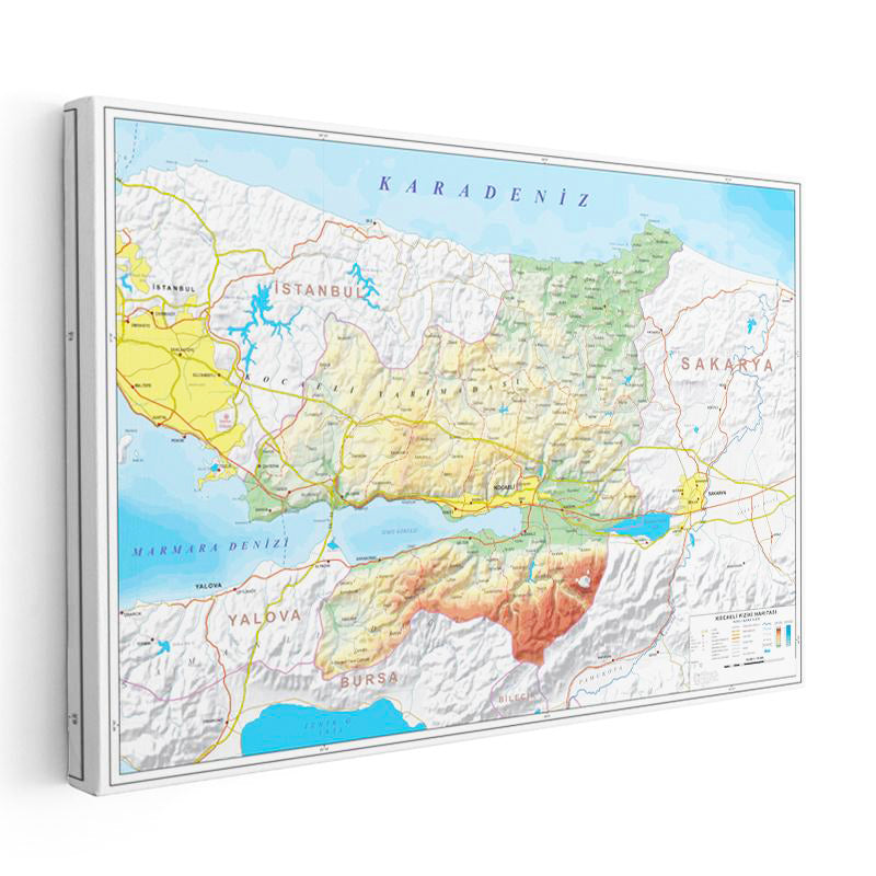 Yatay Kanvas Tablo Kocaeli Topografik Harita Tablosu Ev Ofis Duvar Dekoru
