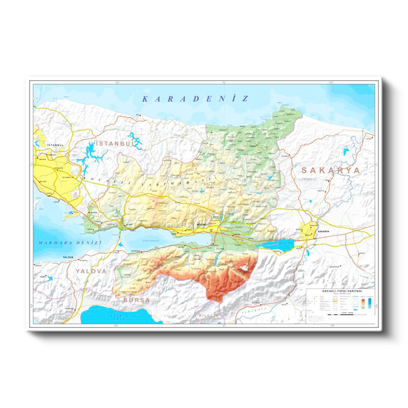 Yatay Kanvas Tablo Kocaeli Topografik Harita Tablosu Ev Ofis Duvar Dekoru