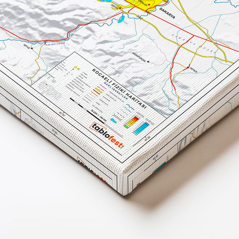 Yatay Kanvas Tablo Kocaeli Topografik Harita Tablosu Ev Ofis Duvar Dekoru