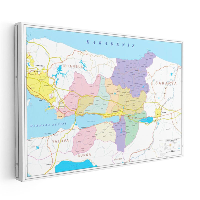 Yatay Kanvas Tablo Kocaeli Mülki İdare Harita Tablosu Ev Ofis Duvar Dekoru