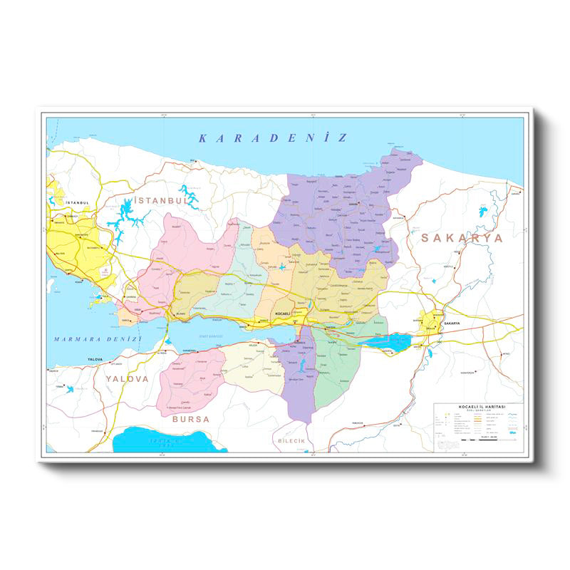 Yatay Kanvas Tablo Kocaeli Mülki İdare Harita Tablosu Ev Ofis Duvar Dekoru