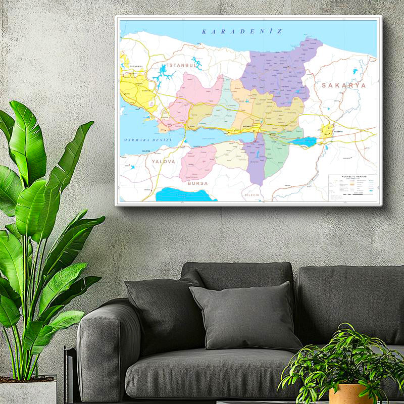 Yatay Kanvas Tablo Kocaeli Mülki İdare Harita Tablosu Ev Ofis Duvar Dekoru