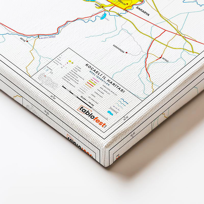 Yatay Kanvas Tablo Kocaeli Mülki İdare Harita Tablosu Ev Ofis Duvar Dekoru