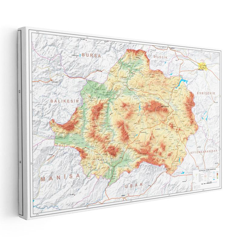 Yatay Kanvas Tablo Kütahya Doğal Oluşum Harita Tablosu Ev Ofis Duvar Dekoru